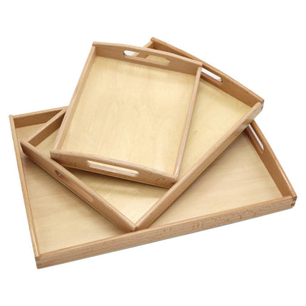 Set 3 vassoi in legno grezzo rettangolari per decoupage con manici enzoled