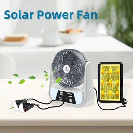 Ventilatore con pannello solare 2 velocità power banck e lampadine enzoled
