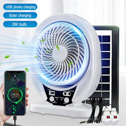 Ventilatore con pannello solare 2 velocità power banck e lampadine enzoled