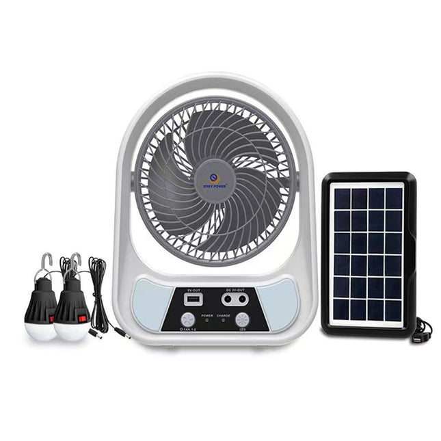 Ventilatore con pannello solare 2 velocità power banck e lampadine enzoled
